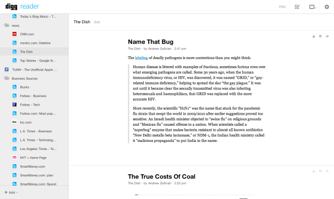 Glorious, glorious white space. (Digg Reader screenshot)