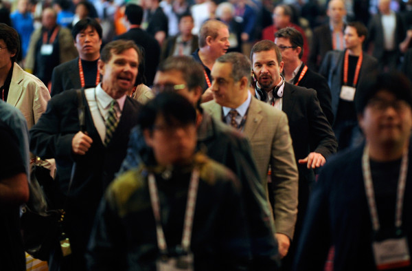 LAS VEGAS, NV - JANUARY 09: Attendees file out of the convention hall at the 2013 International CES at the Las Vegas Convention Center on January 9, 2013 in Las Vegas, Nevada. CES, the world's largest annual consumer technology trade show, runs through January 11 and is expected to feature 3,100 exhibitors showing off their latest products and services to about 150,000 attendees. (Photo by David Becker/Getty Images)