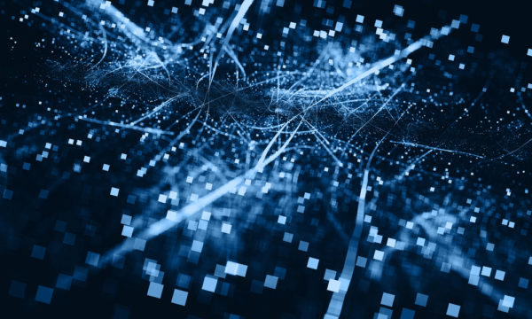 Abstract Exploding Pixel Connection Communication 5G Energy Network Computer Smart City Pattern Internet Technology Background Light Beams Neon Blue Zoom Effect Fractal Art Futuristic Texture Template for presentation, flyer, card, poster, brochure, banner
