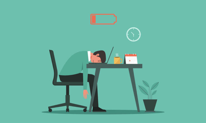 an office worker experiencing burnout and depression