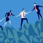 Business people climbing up a mountain