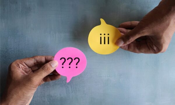Speech bubbles with question marks and exclamation marks