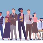 Vector of a multinational inclusive group of confident business people with a female leader