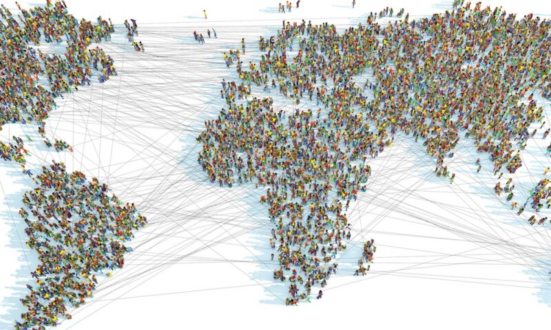 A world map consisting of thousands of connected people - 3d illustration