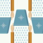 Vector pattern with flat hands with blue inverted bucket on blue background.