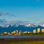 View of Anchorage, Alaska, from Earthquake park at sunset during springtime