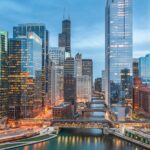 Chicago, Illinois USA Skyline Over the River
