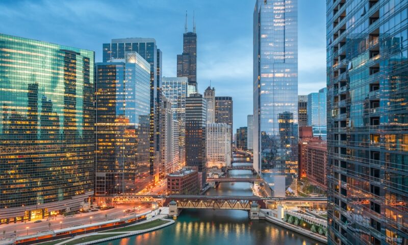 Chicago, Illinois USA Skyline Over the River