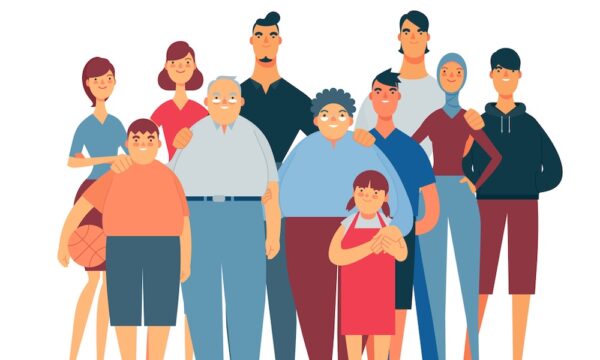 A modern asian family group illustration