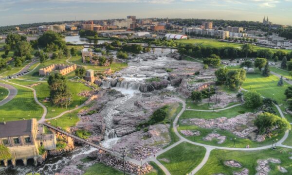 Summer Aerial View of Sioux Falls, The largest City in the State of South Dakota