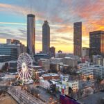 Atlanta, Georgia, USA downtown skyline at dawn.
