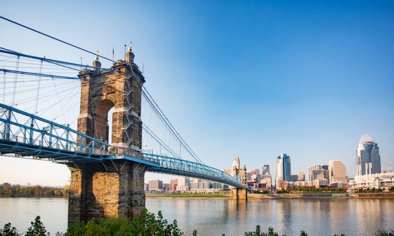 Roebling Bridge and Cincinnati Skyline.Visit Cincy